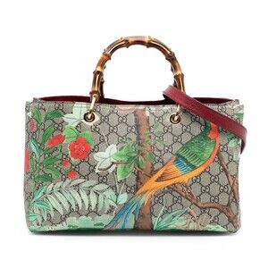 Pre-Loved Gucci Medium GG Supreme Tian Bamboo Shopper Satchel